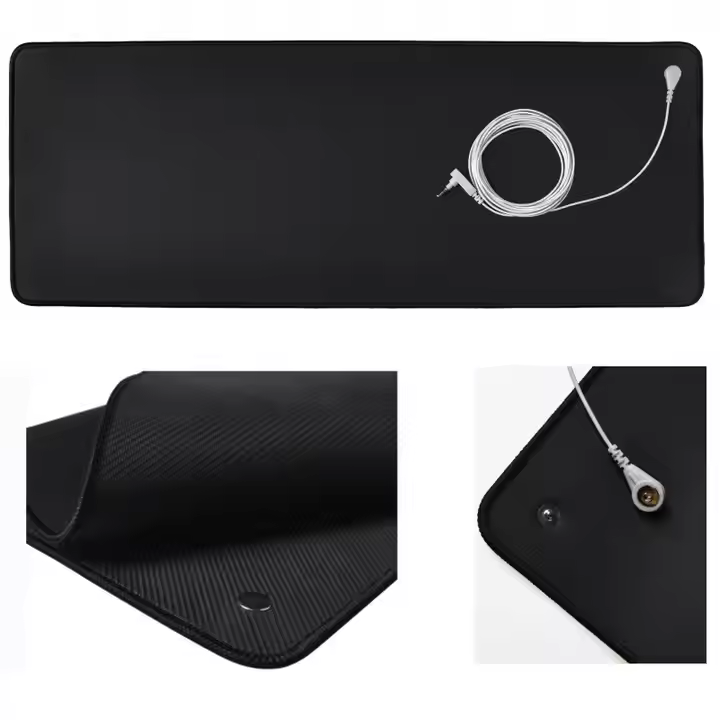 Tapis de mise à la terre souple de qualité supérieur pour une connexion optimale et durable à la terre au quotidien. Livré avec cordon et adaptateur prises électriques.