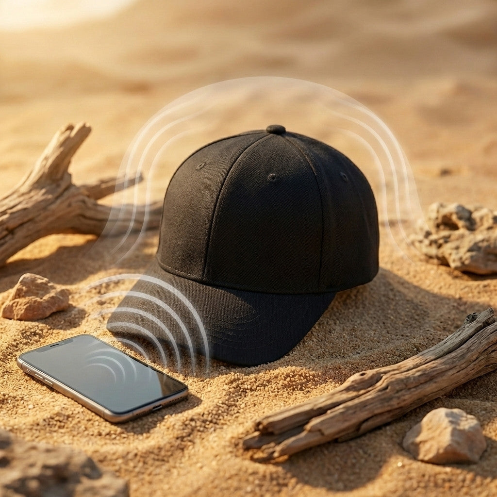 Casquette anti ondes posée près d’un smartphone illustrant la protection contre les ondes électromagnétiques
