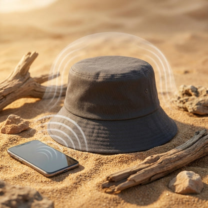 Chapeau anti ondes posé près d’un smartphone illustrant la protection contre les ondes électromagnétiques