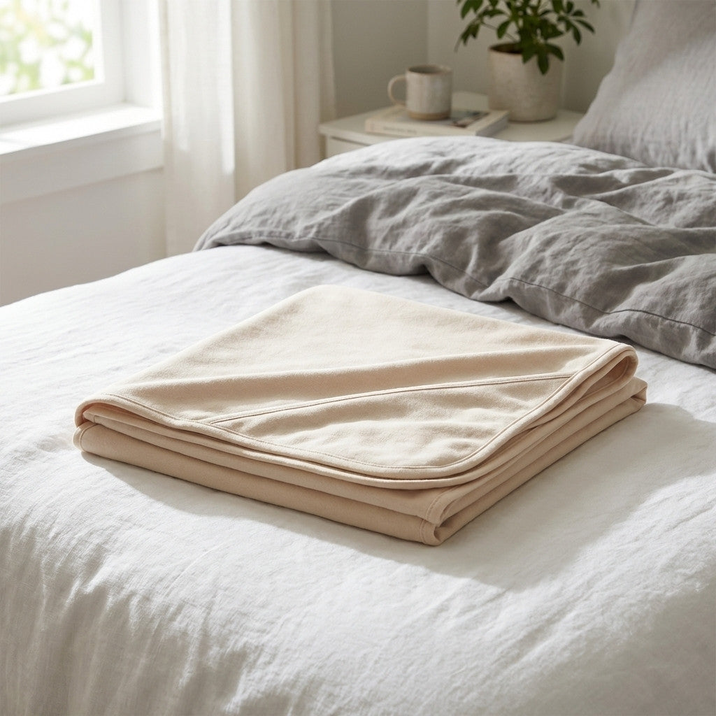 Plaid anti ondes sur un lit pour améliorer le confort et limiter l’exposition aux ondes pendant le repos