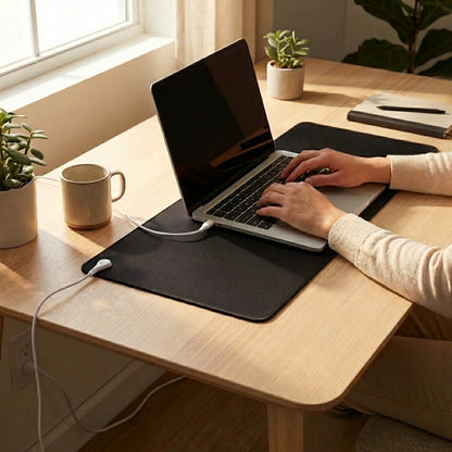Utilisation d’un tapis grounding sous un ordinateur portable pour limiter l’exposition aux ondes électromagnétiques