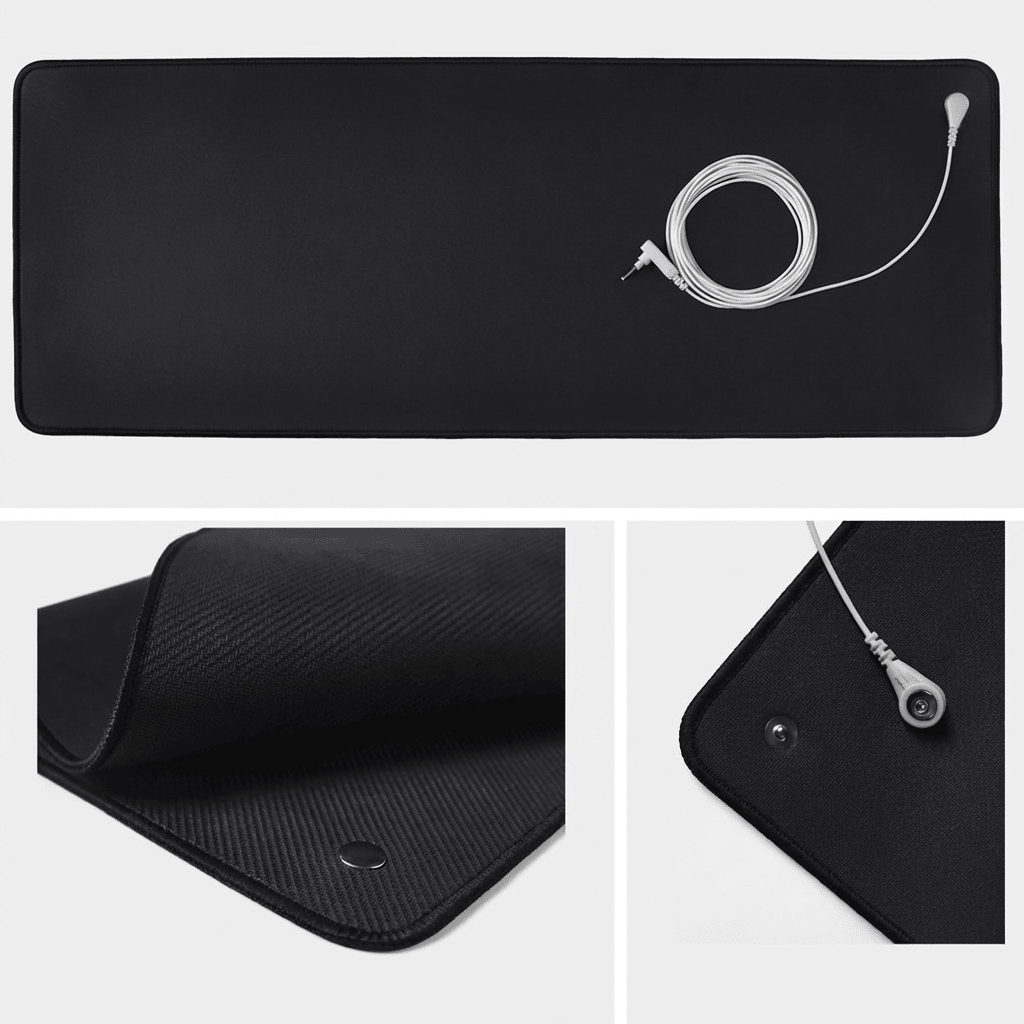 Tapis de mise à la terre avec câble grounding et connecteur pour évacuer les charges électriques du corp
