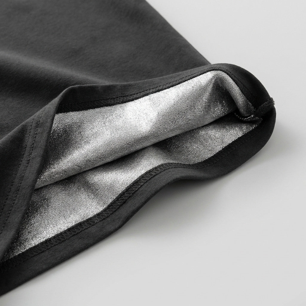 Détail du tissu du t-shirt anti ondes montrant la qualité et la structure protectrice contre les ondes